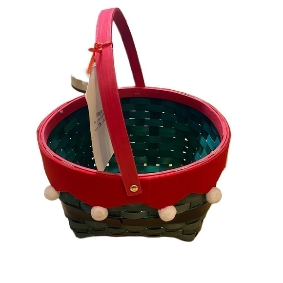 Elf Woven Basket Green Red Christmas Gift Holder NEW Holiday Handle - Picture 1 of 5